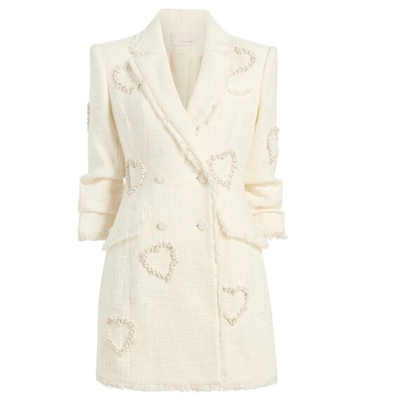 BEST NWT Cinq a Sept 5a7 Beaded Heart Joel Mini Dress - Gardenia Ivory Tweed - Picture 8 of 9